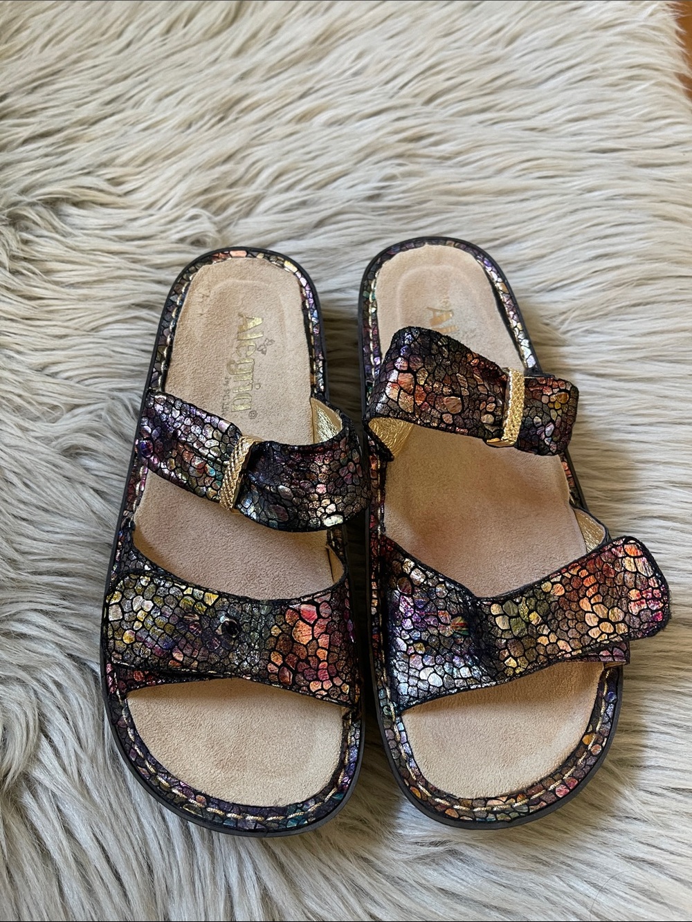 Alegria Multicolor Metallic Slide Sandals🔥🔥🔥